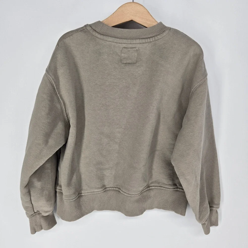 Zara Sweatshirt Girls 9-10 Taupe Black Tulle Bow Fleece Lined Pullover Top